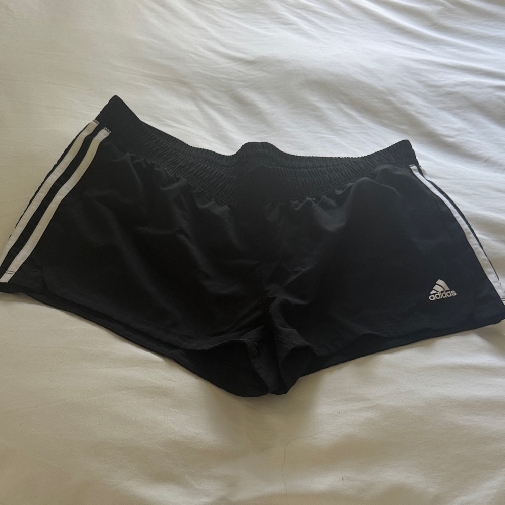 Adidas Women's Black Athletic Shorts with White Stripes